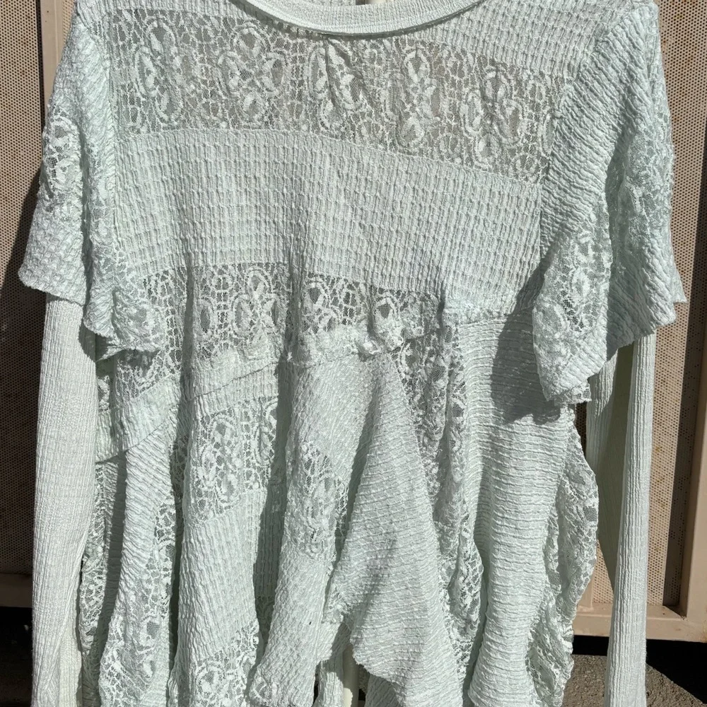 NWOT! Free People Snowfall‎ Lace Patchwork Ruffle Tunic Top Ice Castle ~ Large